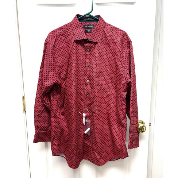 NEW Paul Frederick Slim Fit Men’s Button Down Red Black 17 1/2 33 Dress Shirt - Picture 1 of 6